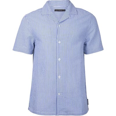 French Connection Seersucker Tick Revere Ss Sky Size: XS | Casual Shirts Outlet | Heren | Wit