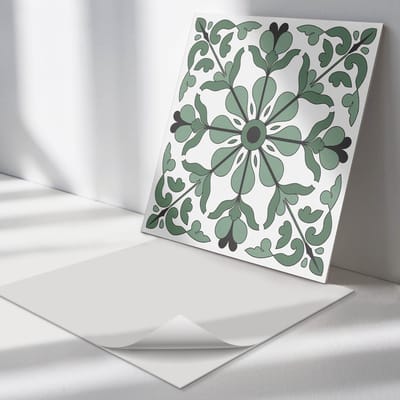 Wallfluent Vinyl Tegels - Plantenpatroon met Symmetrie Zelfklevende Vinyl Tegels - 30 cm x 30 cm - Groente Vinyl Tegels - Verpakking van 9 stuks - Vierkant PVC Tegels - Texturen Plaktegels - Vinyl Wandtegels - Plaktegels Keuken en Badkamer