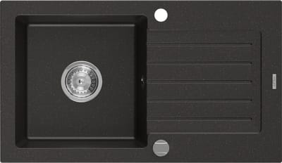 Mexen Pablo granieten spoelbak met 1 bak en afdruiprek 752 x 436 , zwart/goud metallic, chromen sifon - 6510751010-75