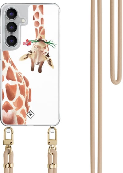 Casimoda® hoesje met beige koord - Geschikt voor Samsung S25 FE - Giraffe - Afneembaar koord - TPU/polycarbonaat - Bruin/beige