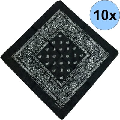 Fako Fashion - Bandana - Hoofddoek - Mondbescherming - Zakdoek - Paisley - Zwart - 10 Stuks