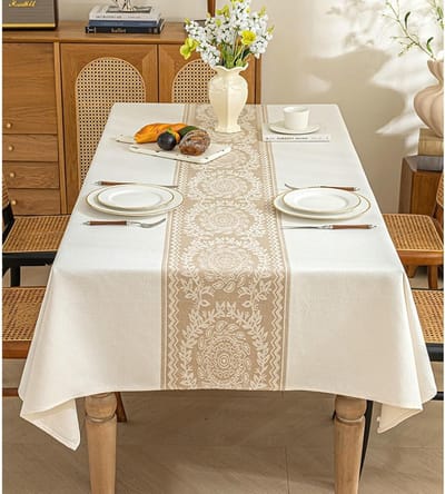 Tafelkleed Groen - Decoratief Kleed - Dinertafel Dekken - Geborduurd Bloemenpatroon - 140 x 260 cm - Groen