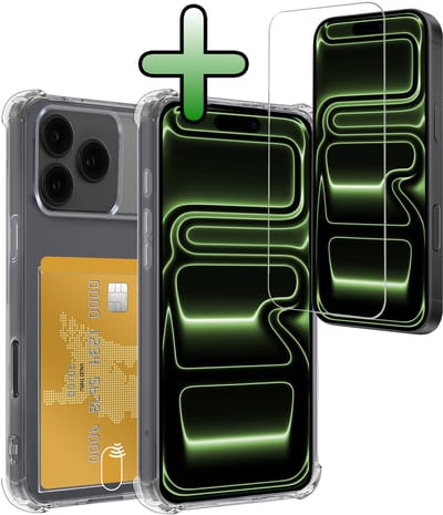 Hoesje Geschikt voor iPhone 17 Pro / 18 Pro - Met Screenprotector - En Pashouder - En Kaarthouder - Telefoon Hoes Shockproof - Siliconen Case - Back Cover - Shock Proof - Pasjes Houder - Transparant