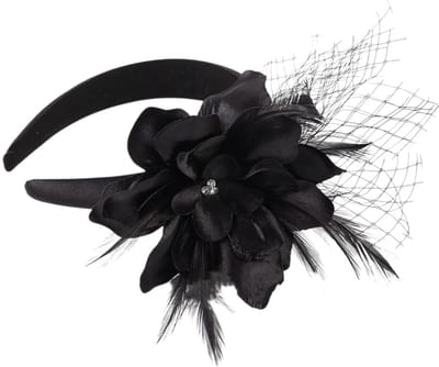 Mooie Handgemaakte Bloem Fascinator met Veren Gaas -diadeem/tiara/sluier bloem haarband | Smart Casual| Gala |TeaParty| Prinsjesdag| Cocktail Kleur Zwart