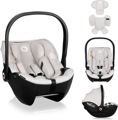 Lionelo Moxie i-Size Baby Autostoeltje & Draagstoel 40-87 cm – Vanaf Geboorte – Achterwaarts (RWF) – ISOFIX Compatibel – Memory Foam – Bamboe Stof – Dri-Seat – Magnetische Gordels – Verstelbare Hoofdsteun