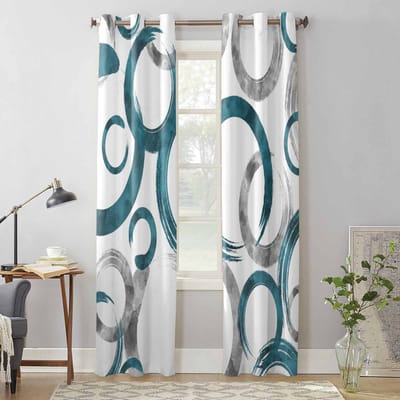Geometrische Verf Cirkels Blauwgrijs Raamgordijnen voor Woonkamer Luxe Slaapkamer Gordijn Keuken Jaloezieën Draperieën Gordijnen 135W x 60H(cm) x1 gray