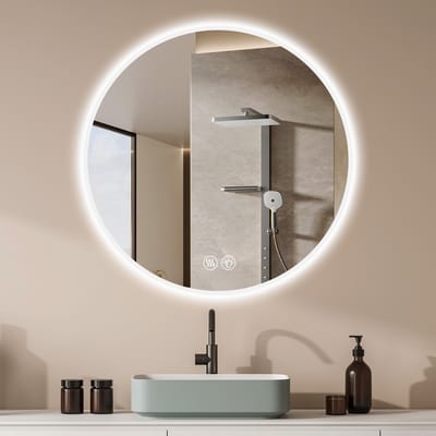 MIVRAY Ronde Badkamerspiegel 70 Cm Van Glas En Metaal Zilver Met Drie Lichtstanden Ontwaseming Voor Wandmontage