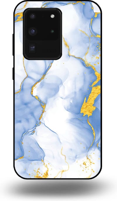 Smartphonica Telefoonhoesje Geschikt voor Samsung Galaxy S20 Ultra met Lichtblauw Goud Marmer Opdruk - TPU Backcover Case Lightblue Gold Marble Design geschikt voor Samsung Galaxy S20 Ultra