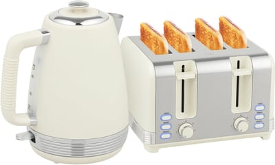 HOMCOM Waterkoker en Broodrooster Set Roestvrij staal, Kunststof 21,1L x 16,5B x 25,2H cm Crèmewit