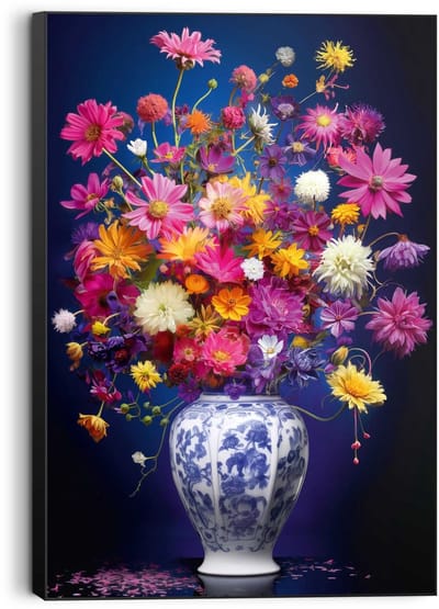 Schilderij Delft Bloemen - 90 x 60 - Hout - REINDERS