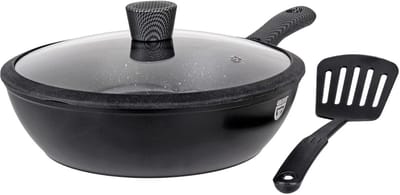 Aluminium Wokpan 28 cm met Afneembare Handgreep en Deksel voor Perfecte Aziatische Gerechten