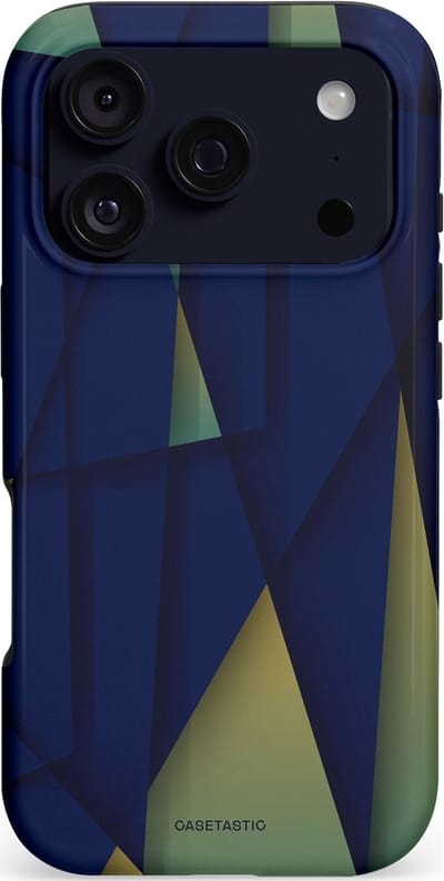Casetastic hoesje geschikt voor Apple iPhone 17 Pro - MagSafe - Dubbellaagse bescherming - Blauwgroene Driehoeken - Fashion Case - Donkerblauw Saliegroen Donkergrijs