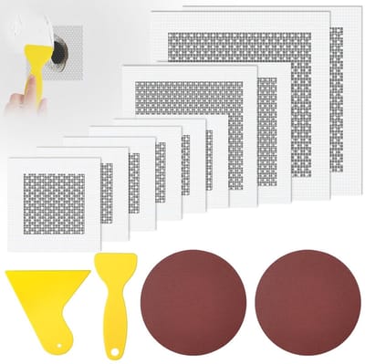 Pack van 10 Zelfklevende Aluminium Wandherstel Patches, 2/4/6 Inch, Inclusief Schuurpapier en Schrapers voor Droogwandherstel