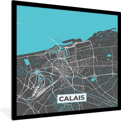 Fotolijst incl. Poster - Calais - Frankrijk - Plattegrond - Kaart - Stadskaart - 40x40 cm - Posterlijst