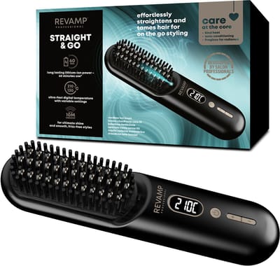 Revamp Straight and Go Draadloze Warmteborstel Keramisch - Mini Stijlborstel met Ionentechnologie - 130 tot 210 Graden - 1 uur Batterijduur - USB C Oplaadbaar - Travelsize en Reisetui - BR1950