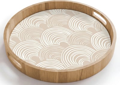 Dienblad rond 40x40 cm - Schootdienblad hout - Golven - Structuur - Beige - Borrelplank rechthoek - Plateau houten dienbladen