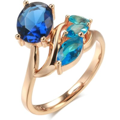 Nouveau Bague Fleur Or Rose Pour Femmes Zircon Naturel Bleu Ethnique Mariée Bijoux de Mariage Accessoires de Fête Vintage 10