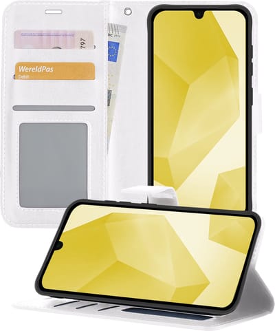 Hoesje - Met Pasjeshouder - Geschikt voor Samsung Galaxy A16 - Luxe Bookcase Portemonee - Flip Case - Kunstleer Book Case - Flipcase - Book Cover - Walletcase - Portemonneehoes - Telefoonhoesjes - Wit