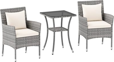 KOMFOTTEU 3-delig Tuinmeubelset, PE-rotan, balkonmeubelset incl. 2 stoelen met zitkussen en tuintafel, zitgroep voor 2 personen, loungeset voor balkon, terras, binnenplaats