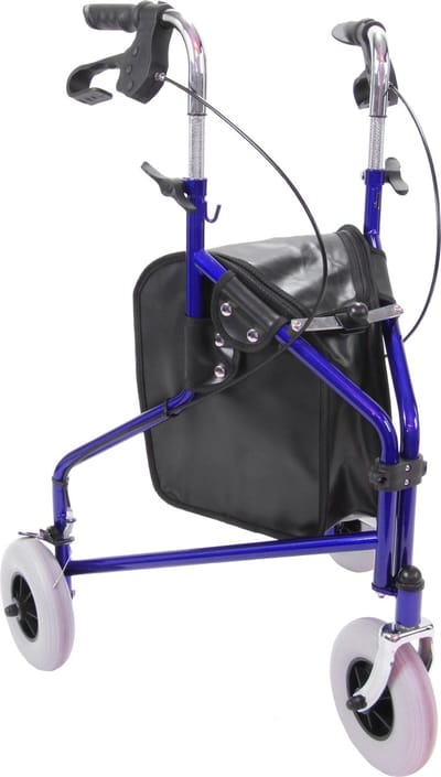 Premis Delta Drie-Wiel Rollator – Lichtgewicht 6,45 kg – Opvouwbare 3 Wiel Rollator – Inclusief Tas – Verstelbaar 84-102 cm – Wendbare Rollator voor Binnen en Buiten - Blauw