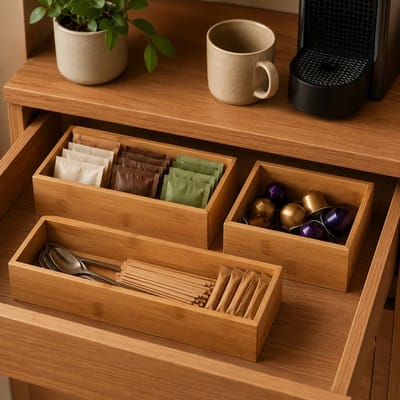 Lade bakjes / organizers set - Smartsystem - 8x delig - bamboe hout - 45 x 60 cm - sorteren opbergsysteem