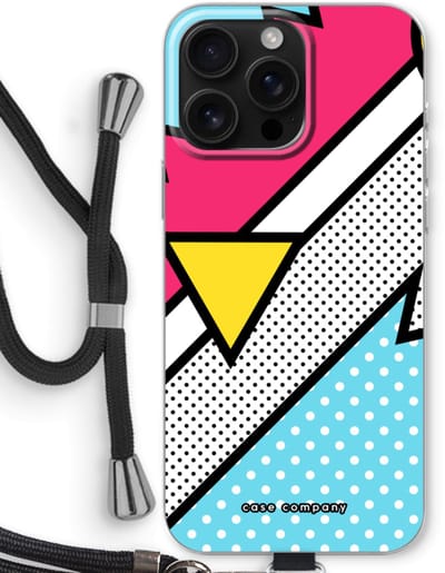 Case Company® - Hoesje met koord geschikt voor iPhone 16 Pro Max hoesje met Koord - Pop Art #3 - Telefoonhoesje met Zwart Koord - Bescherming aan alle Kanten en Over de Schermrand