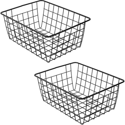 2 draadopbergmanden 28x22x12cm, metalen mand, rechthoekig, badkamer, zwart, ophangmand