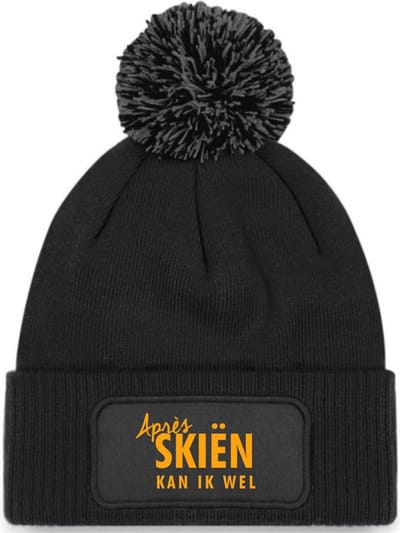 Après skiën kan ik wel wintermuts zwart pompoen | fluor oranje - soBAD. | Unisex | Skimuts | Après ski verkleedkleren | met grappige tekst | Unisex