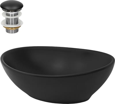 Wastafel incl. afvoergarnituur zwart zonder overloop 41x33,5x14,5 cm zwart keramiek LuxeBath