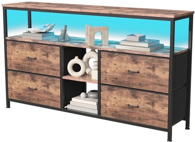 Velmio Kleine TV-kast Met LED - TV-Standaard Met 4 Laden - TV Meubel - LED - Incl 4 Laden - Woonkamer Kast - 108x30x77cm - Bruin Rustiek