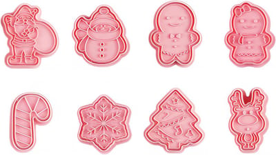 8 stuks koekjesvormen voor Kerstmis - kunststof 3D-vormen voor koekjes en cake