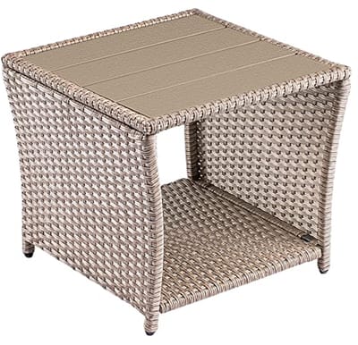 Verstelbare Polyrattan Bijzettafel met WPC Tafelblad