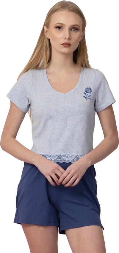 VANILLA - Flower dames pyjama - Pyjamasets - Egyptisch katoen - PJ8916 - Blauw - XS