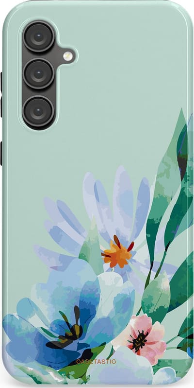 Casetastic hoesje geschikt voor Samsung Galaxy S23 FE - Dubbellaagse bescherming - Lente schildering - Fashion Case - Lichtgrijs Lichtblauw Mintgroen