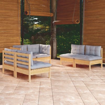 vidaXL - 6-delige - Loungeset - met - grijze - kussens - grenenhout