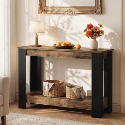 LITTLE TREE Consoletafel - Smalle Haltafel - Industrieel - Zwart Bruin - Modern Boerderij - 120 x 37 x 15 cm - Voor Gang En Woonkamer