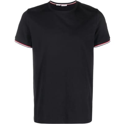 Moncler SS23 Gestreept Print Ronde Hals Korte Mouw T-shirt Heren Tops Donkerblauw I10918C7160087296778 M black