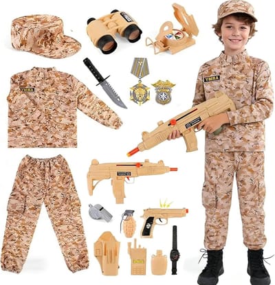 Kinderen Militair Kostuum met Camouflage, Walkie Talkie en Submachine Gun voor Jongens en Meisjes