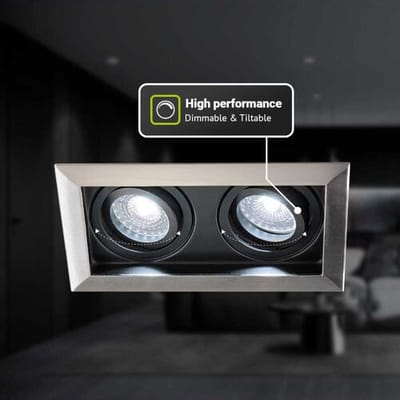 HOFTRONIC - Set van 3 Durham Dubbel LED Inbouwspots vierkant RVS - GU10 - 10 Watt 800 Lumen - 6000K Daglicht wit licht - Kantelbaar en Dimbaar - Diameter 100x185mm - Plafondspots 2 lichts