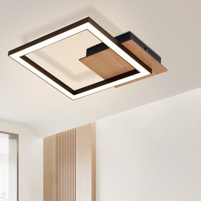 NETTLIFE Plafondlamp LED - Hout - vierkant - 3000K Warm wit Licht - modern Woonkamerlamp - voor Slaapkamer | Keuken | Gang - 12W