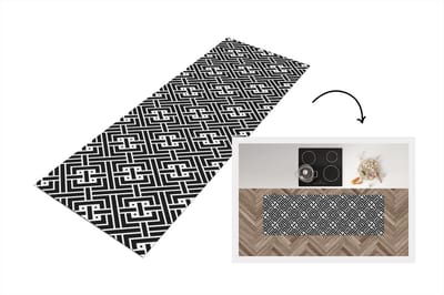 Keukenloper - Loper keuken - Patronen - Zwart Wit - Doolhof - 150x50 cm - Keukenloper vinyl