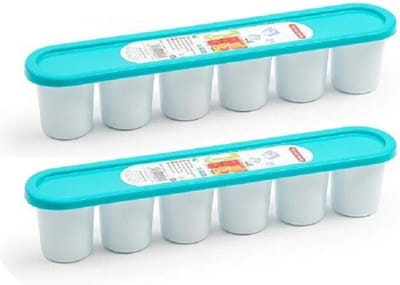 PlasticForte Grote ijsblokjes/ijsklontjes vormen - 2x - met deksel - kobalt blauw - 30 x 6 cm - XXL