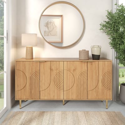 Sweiko Dressoir - Halmeubel - Houtnerf - Reliëfdesign - Verstelbare planken - Natuurlijke