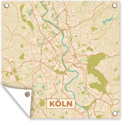 Tuin poster Plattegrond - Köln - Stadskaart - Vintage - Kaart - 200x200 cm - Tuindoek