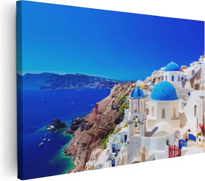 Artaza Canvas Schilderij Santorini - 30x20 cm - Klein - Wanddecoratie Zeezicht - Muurdecoratie Griekenland - Kamer Accessoires Woonkamer