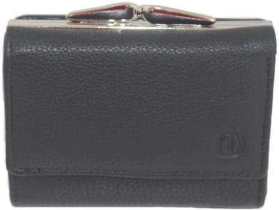OI zwarte lederen knipportemonnee medium voor veel pasjes / dames portemonnee met beugelsluiting / dames Trifold beurs met kleingeldvak met beugelsluiting / RFID SAFE / zwart / 158