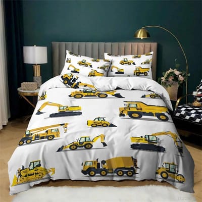 Kinderen Graafmachine Tractor Vrachtwagen voor Kinderen Jongens Meisjes Slaapkamer Decoratie Bouwvoertuig Cartoon Dekbedovertrek Kraan Dekbedovertrek 140x210cm 2pcs