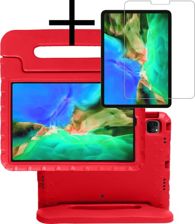 Hoes - Geschikt voor Apple iPad Pro (2022) - 11 inch - 4e generatie - Met Screenprotector - Kinderhoes Shockproof Bumper - Kidsproof Case - Tablet Hoesje - Kinder Cover - Rood