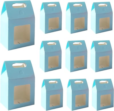 12 Stuks Bruine Papieren Tassen met Handvat en Venster voor het Inpakken van Geschenken, Snoep en Koekjes