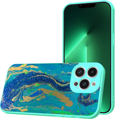 Smartphonica Telefoonhoesje Geschikt voor iPhone 13 Pro met Blauw Goud Marmer opdruk - TPU Back Cover Case Blue Gold Marble Design - Turquoise geschikt voor iPhone 13 Pro